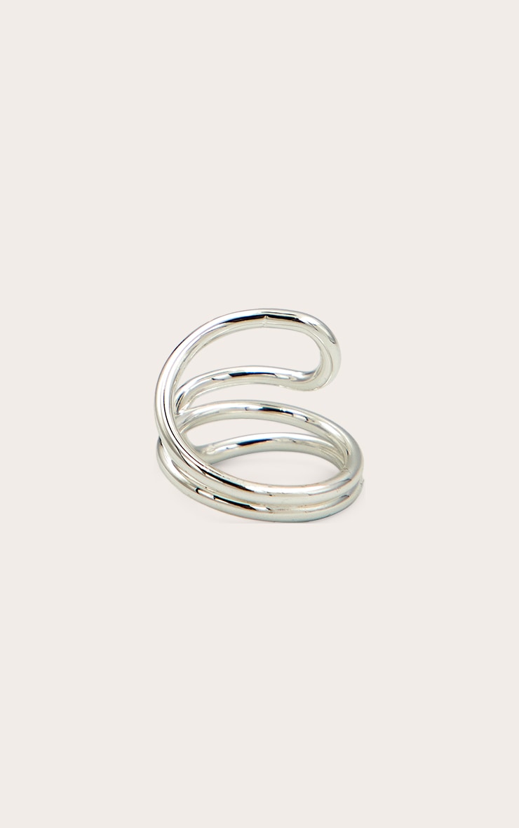 Silver Smooth Abstract Layered Swirl Ring image 3