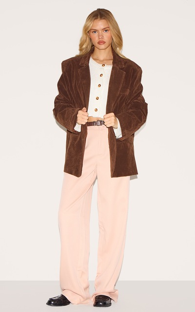 Stone Woven Pleat Detail Wide Leg Trousers