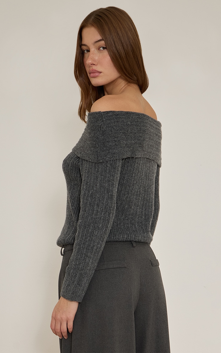 Charcoal Off The Shoulder Knit Long Sleeve Top image 2