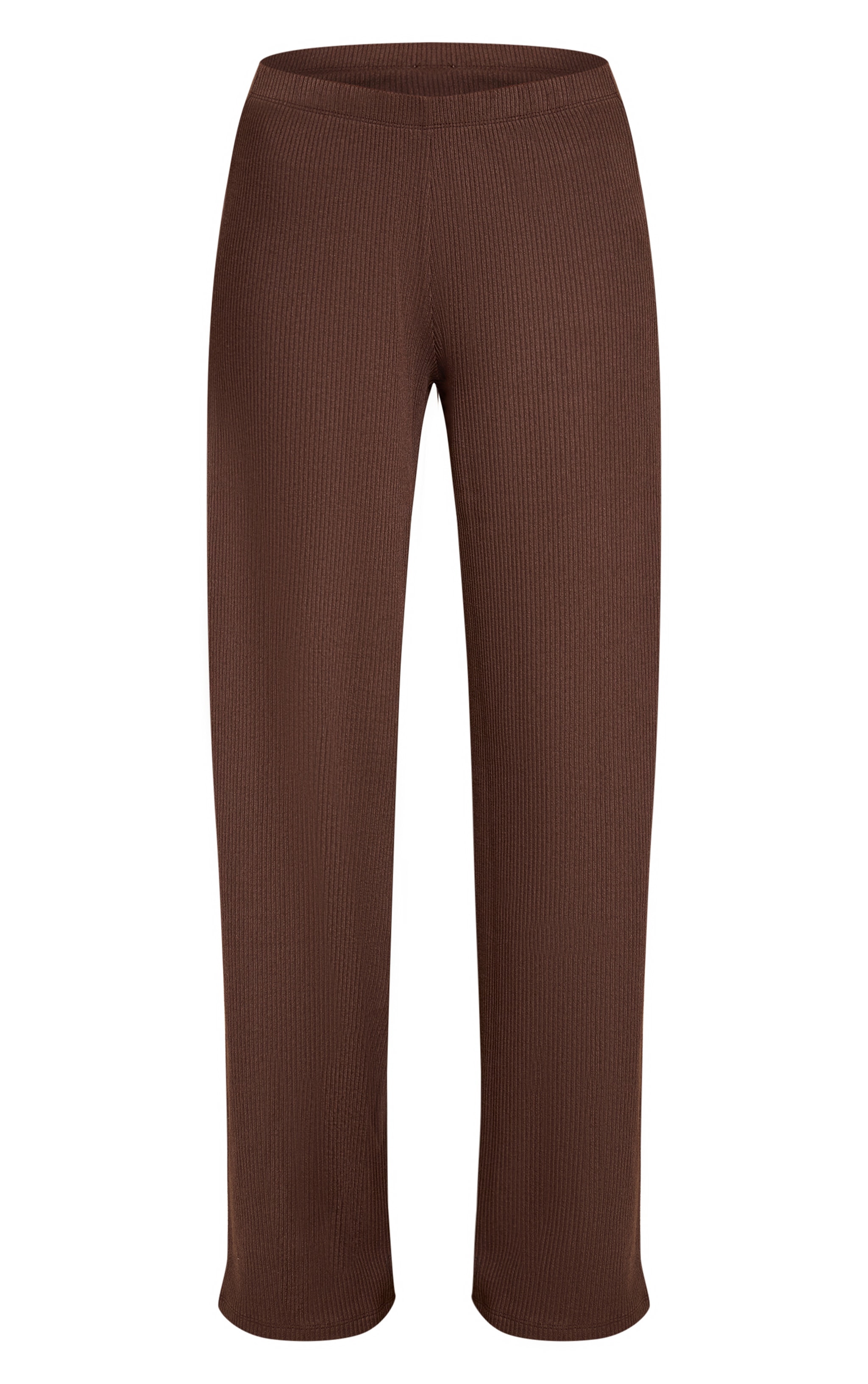Dark Brown Heavy Rib Elasticated Waist Straight Leg Pants image 5