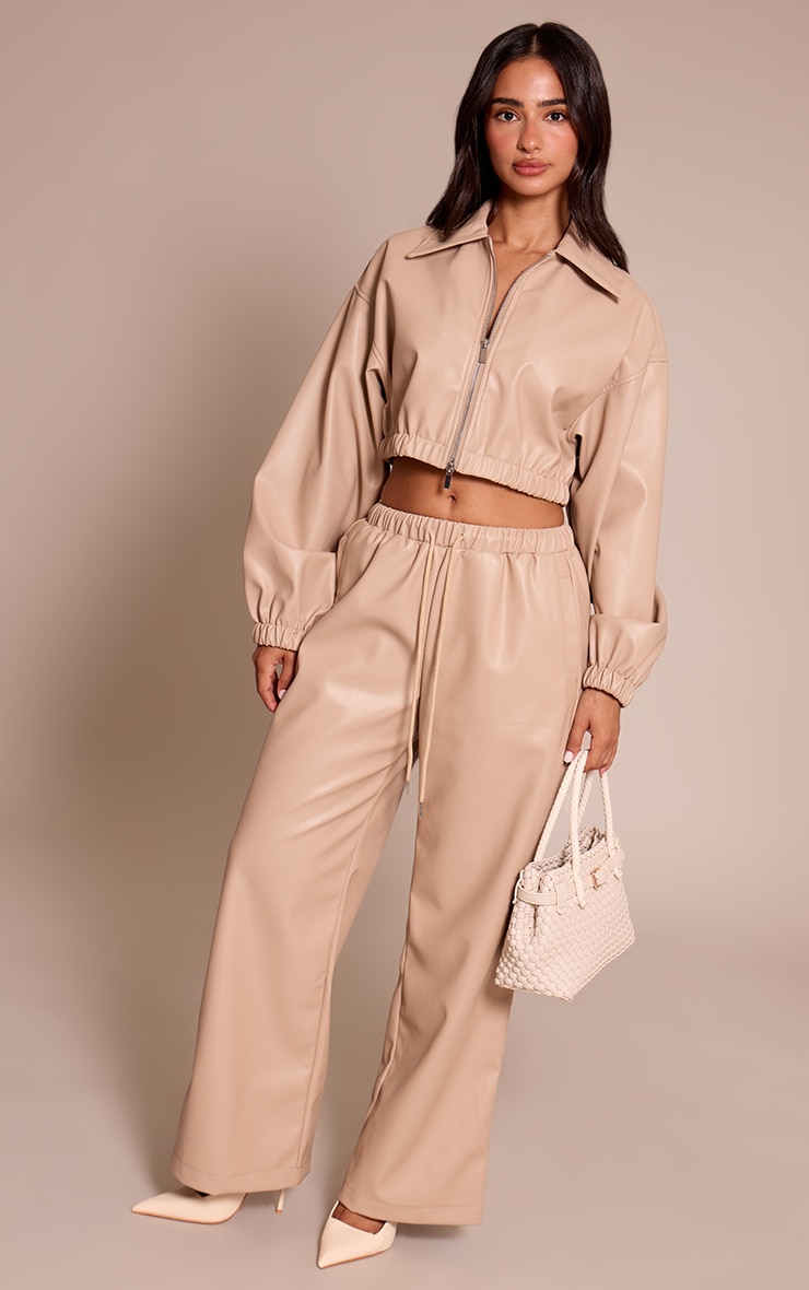 Petite Stone Faux Leather Elasticated Wide Leg Pants image 1