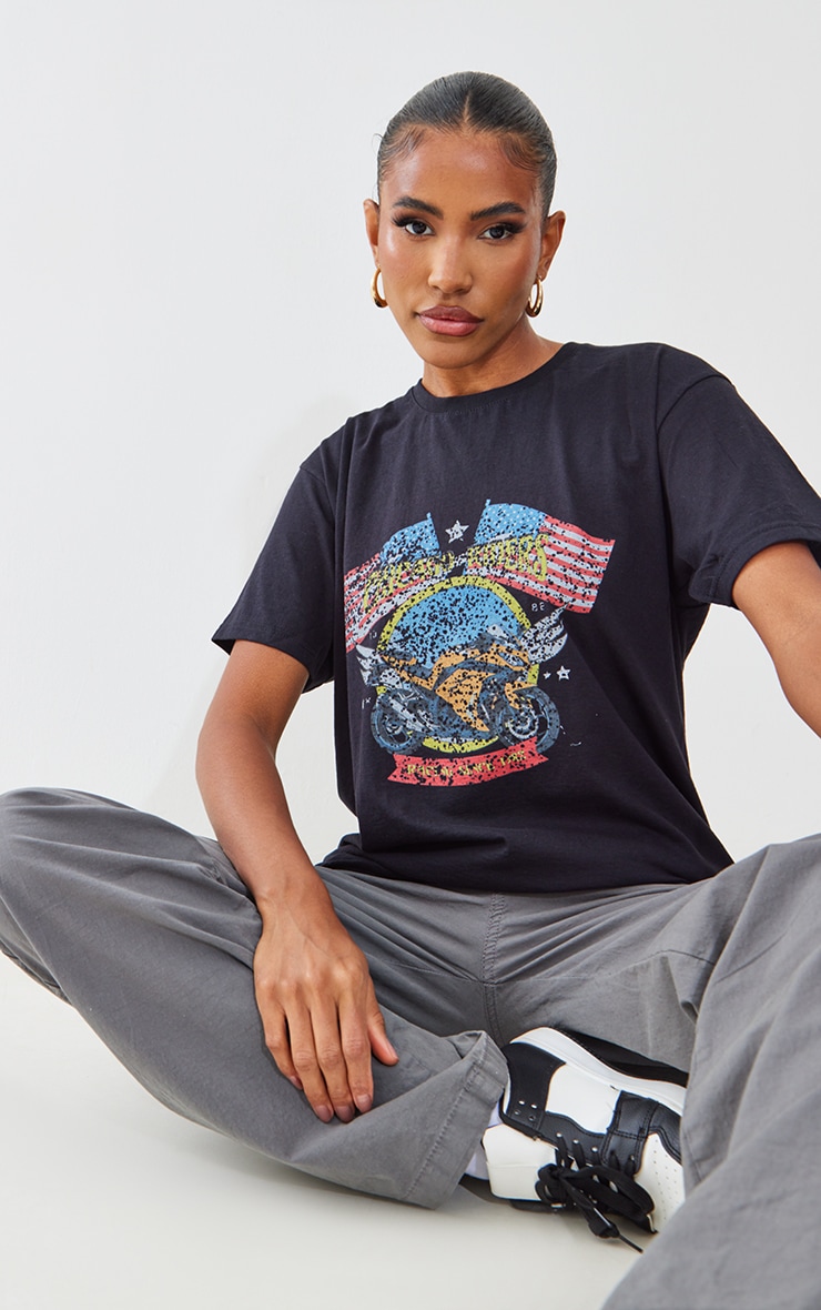 Black Vintage Racing Club Print T Shirt 1