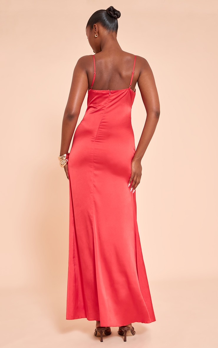 Red Satin Strappy Maxi Dress image 2