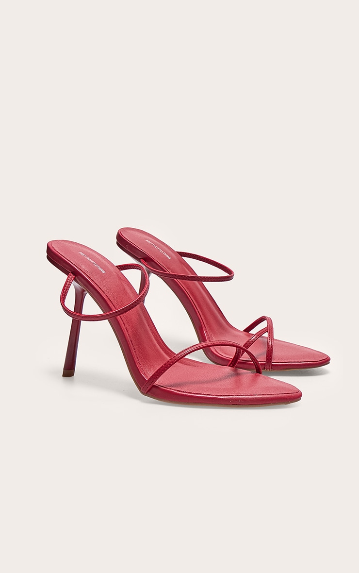 Mules rondes en PU bordeaux à talon aiguille haut et triples brides image 2
