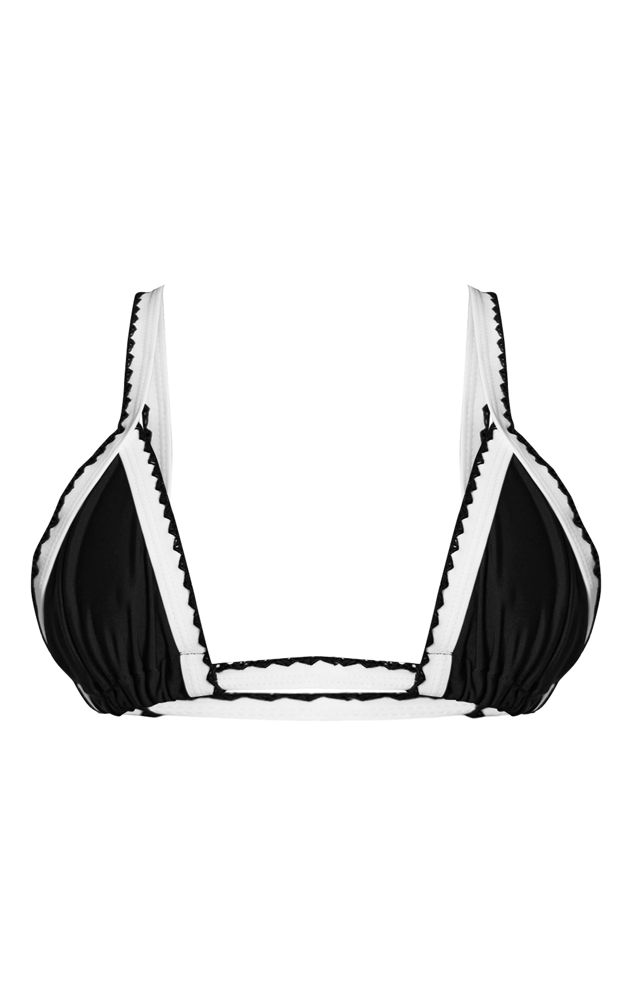 Black Contrast Binding Whip Stitch Triangle Bikini Top image 5