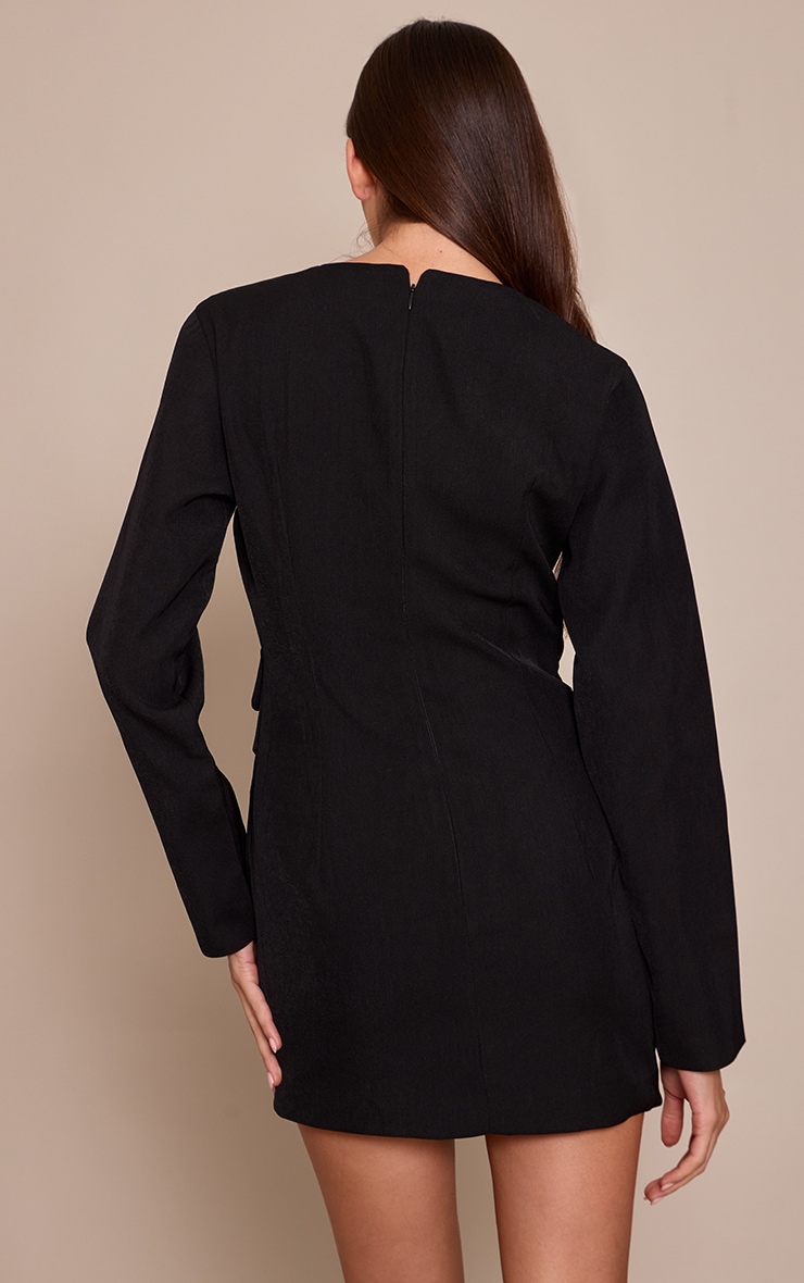 Black Woven Tailored Button Detail Mini Dress image 2