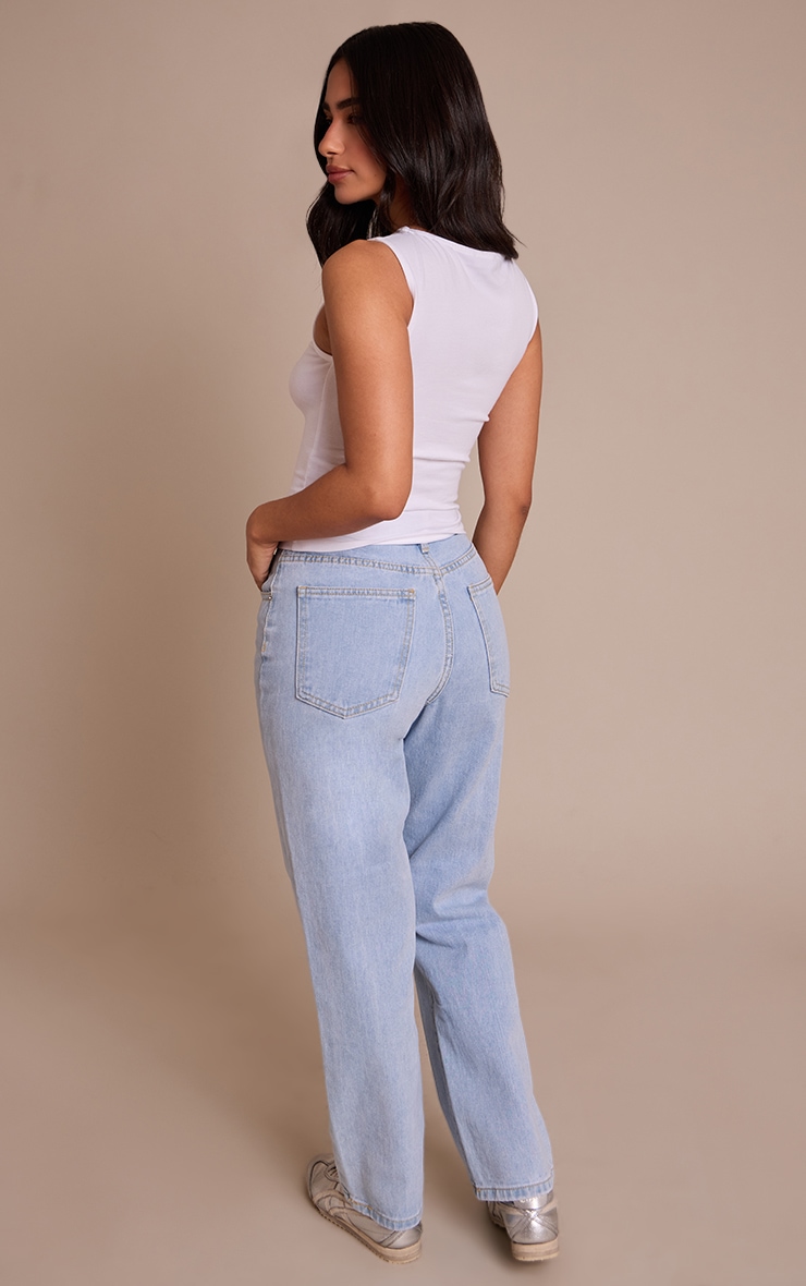 PRETTYLITTLETHING Petite Light Blue High Waist Straight Leg Jeans image 3