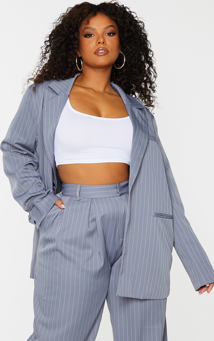 Blazer oversize style dad gris anthracite à fines rayures