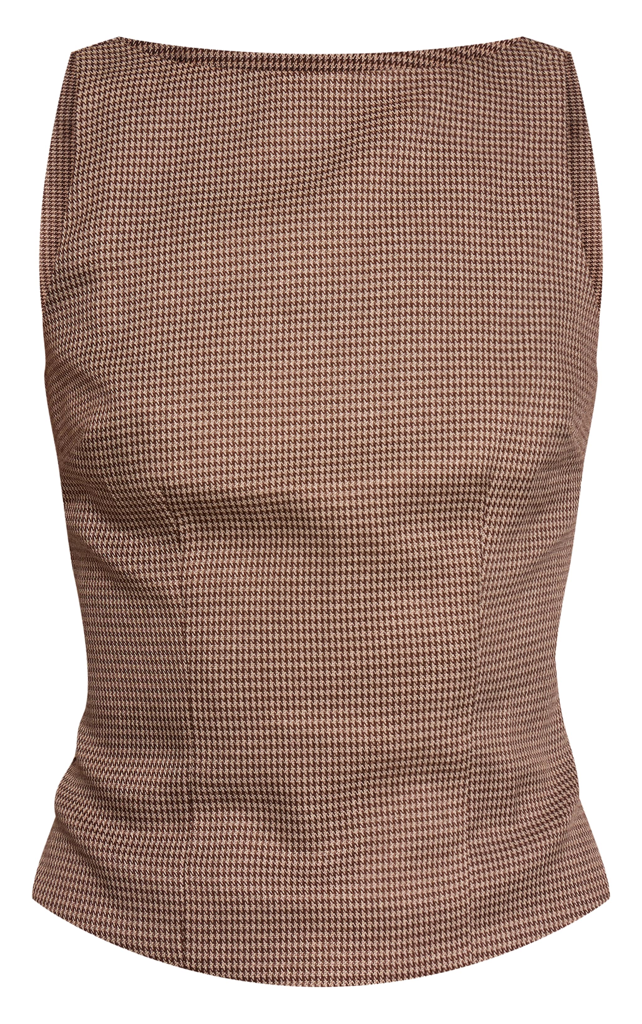 Brown Dogtooth Racer Neck Detail Top image 5