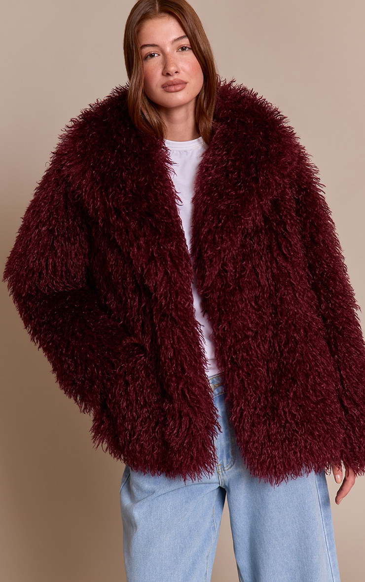 Cherry Red Mongolian Fur Midi Coat image 3
