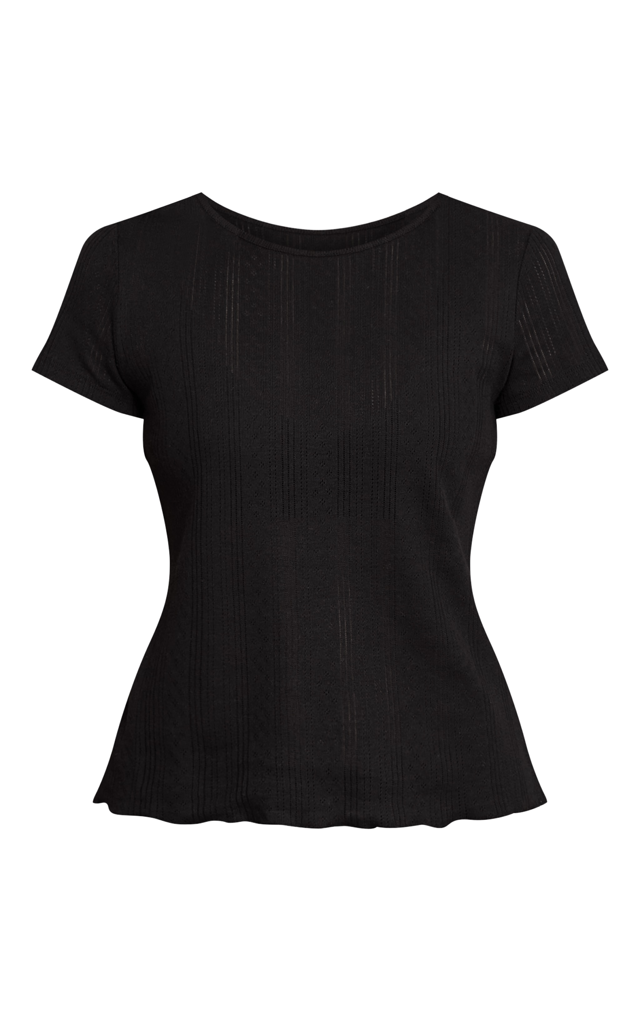 Black Pointelle Fitted Longline T-Shirt image 5