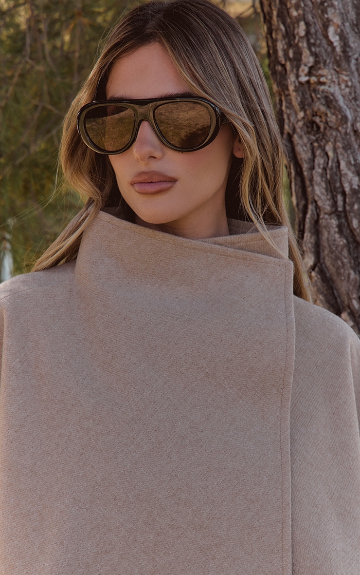 Oat Wool Look Funnel Neck Wrap Coat image 3
