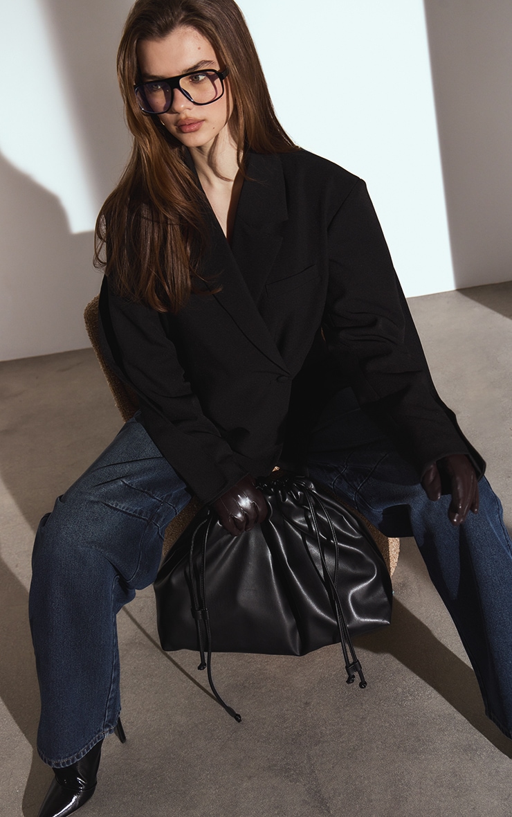 Black PU Oversized Pouch Clutch Bag image 2