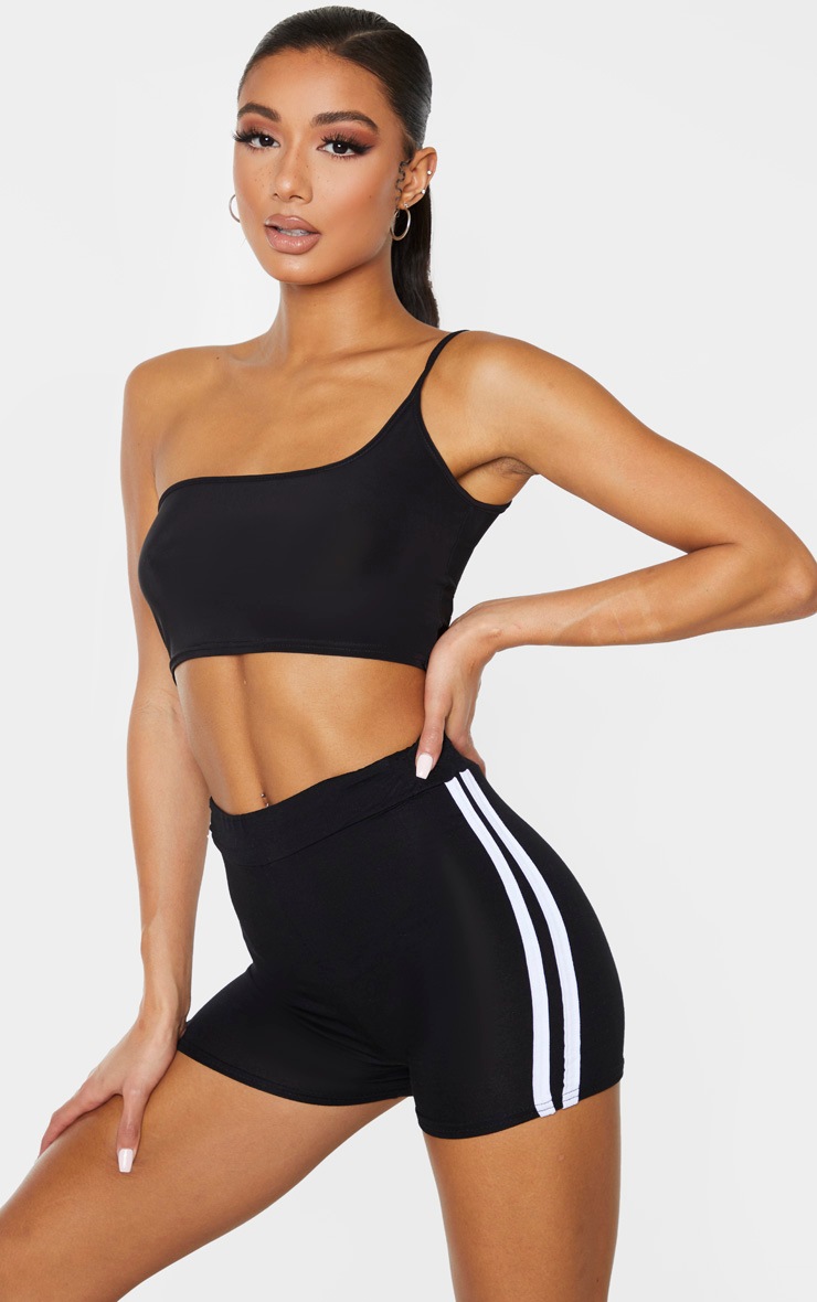 Short taille haute noir à doubles bandes latérales
