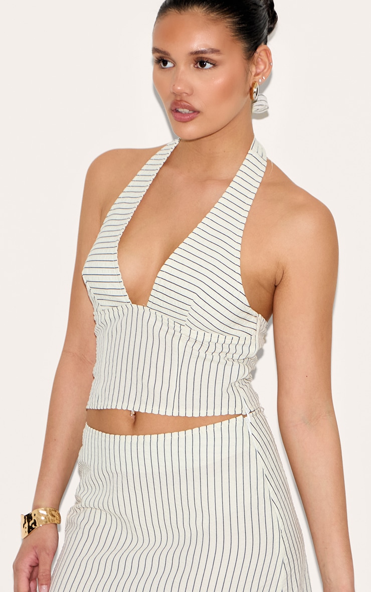 Cream Striped Halterneck Low Back Top image 4