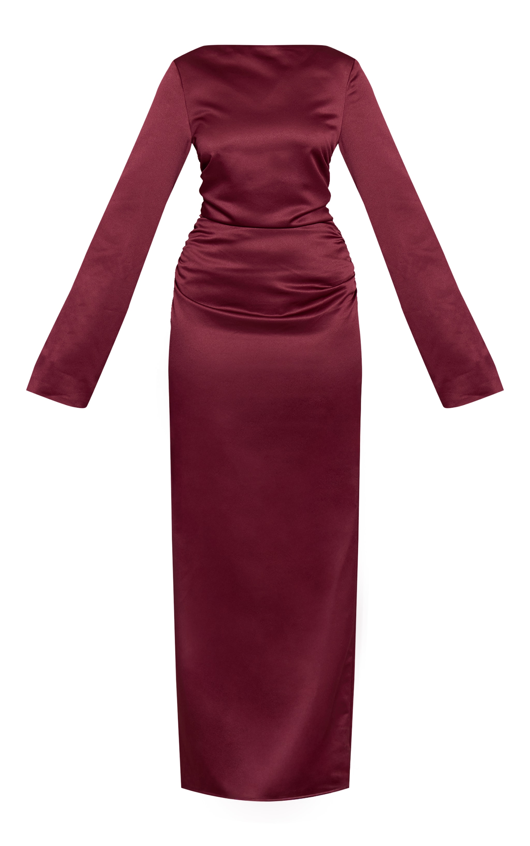 Wine Satin High Neck Flared Sleeve Maxi Dress image 5