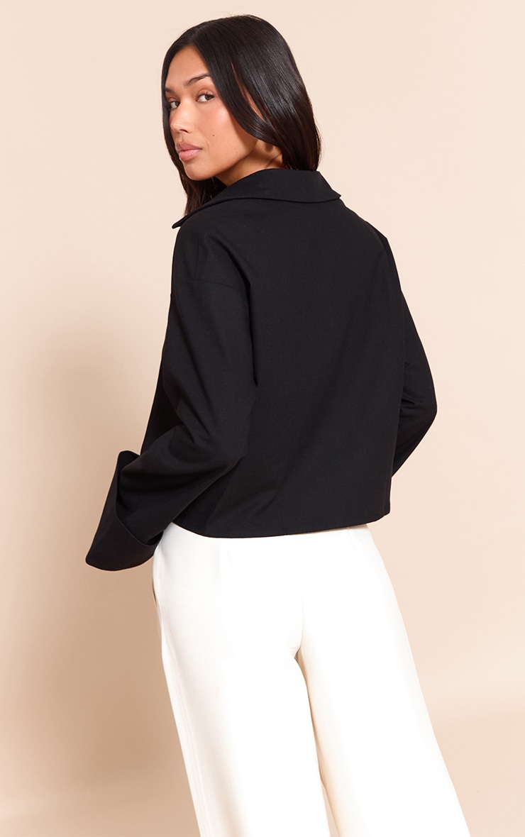 Linen Look Tie Front Structured Shirt image 2