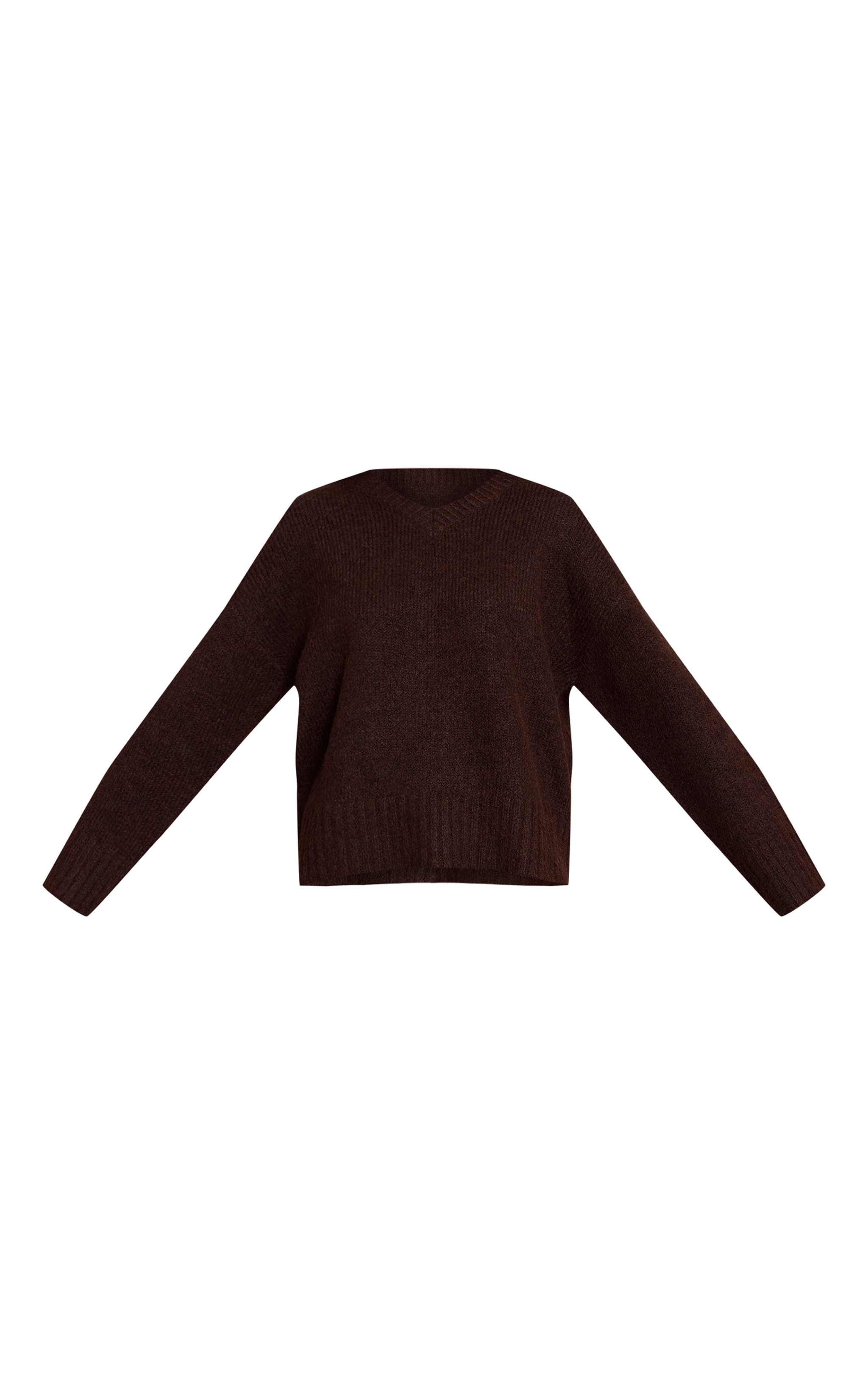 Chocolate V Neck Rib Detail Sweater image 5