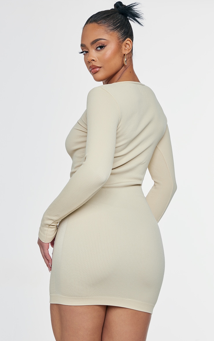 Desert Sand Structured Contour Rib Ruched Bodycon Dress image 2