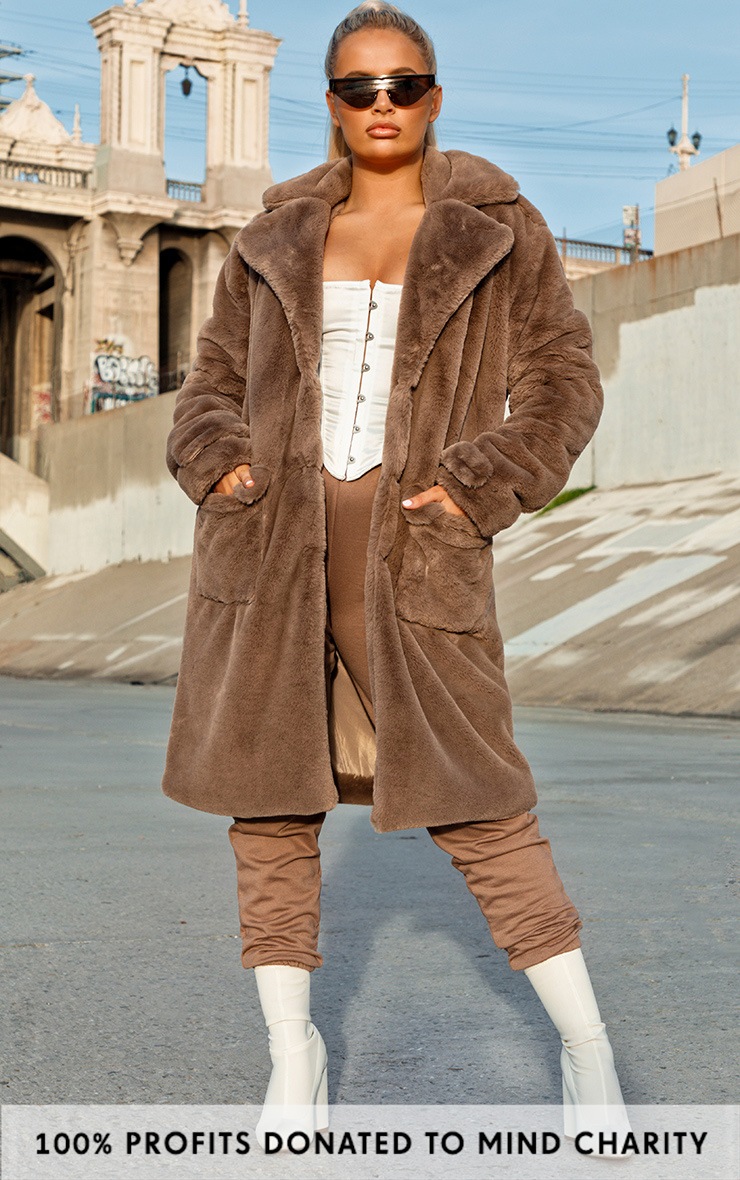 Taupe Faux Fur Military Coat