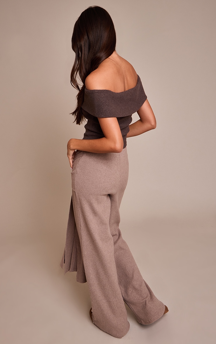 Mushroom Brushed Wrap Detail Straight Leg Pants image 3