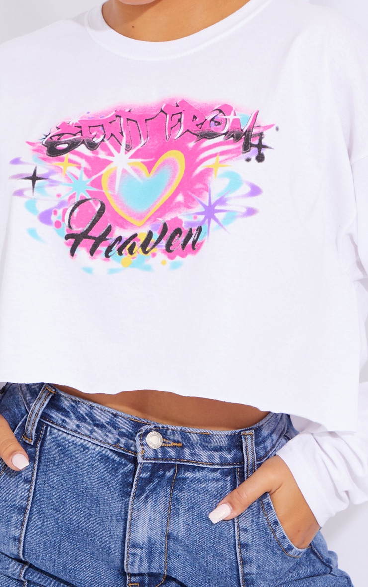 White Graffiti Print Long Sleeve Top image 4