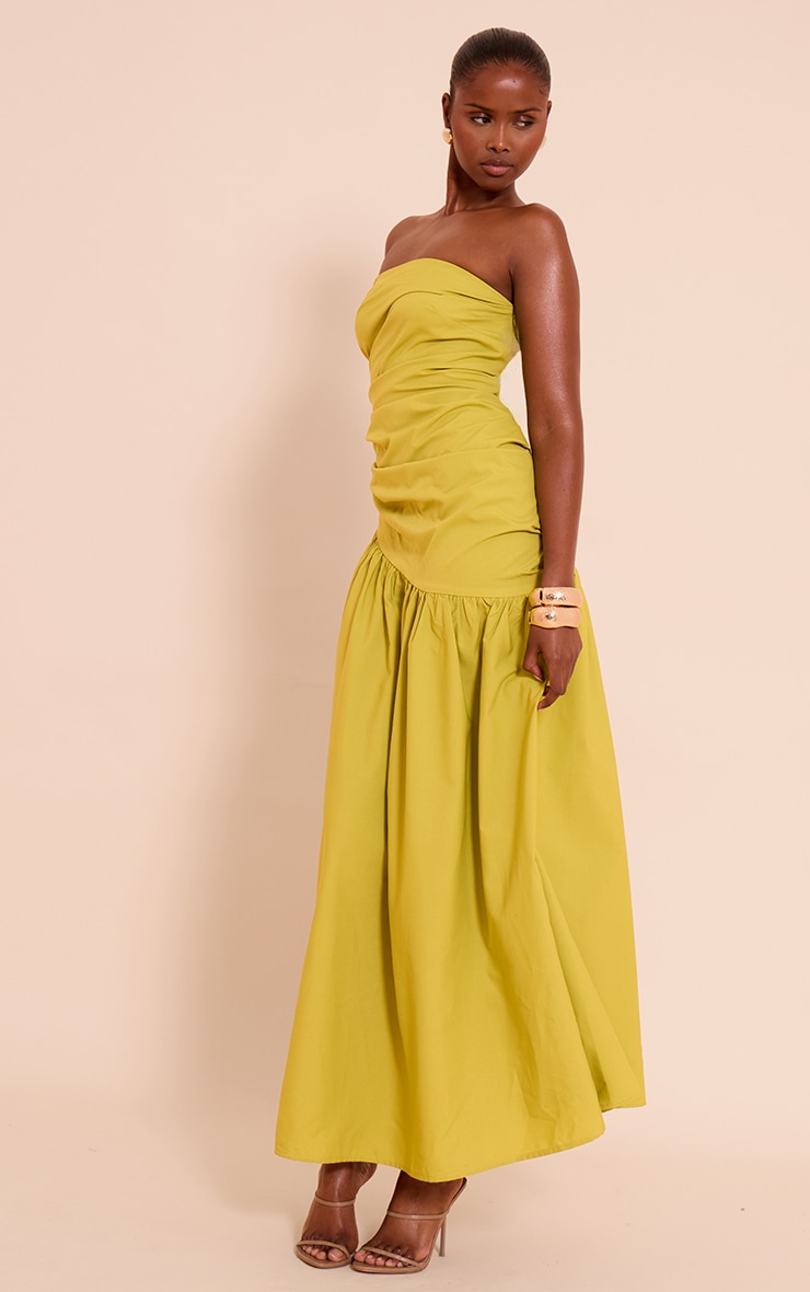 Dark Lime Woven Bandeau Ruched Maxi Dress image 3