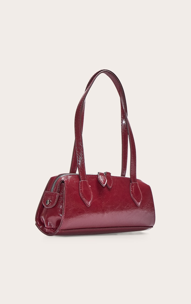 Burgundy Textured Faux Leather Bowler Bag image 2