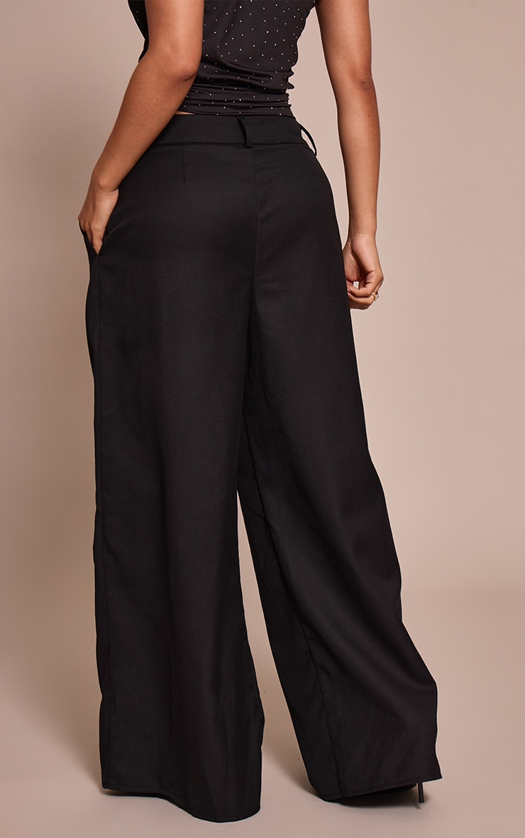 Petite Black Woven Double Pleat Wide Leg Pant image 3