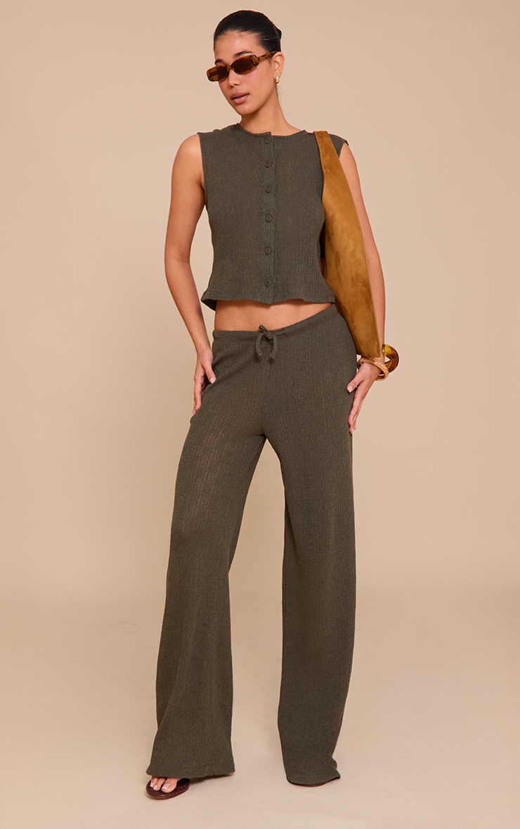 Khaki Textured Button Up Vest image 3