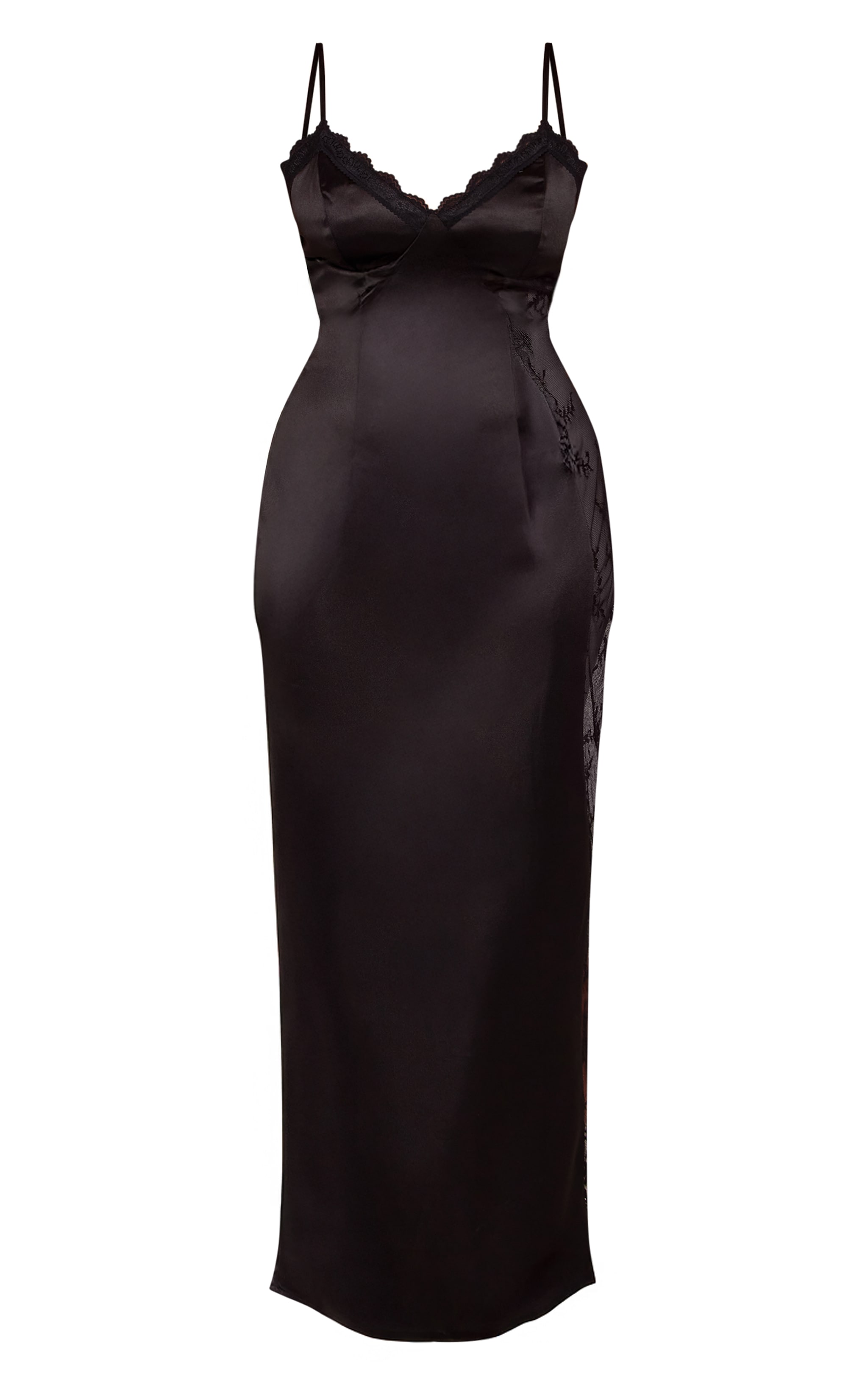 Shape Black Satin Maxi Dress With Lace Pannel image 5