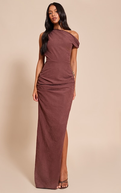 Tall Chocolate Textured Asymmetric Bodycon Maxi Dress
