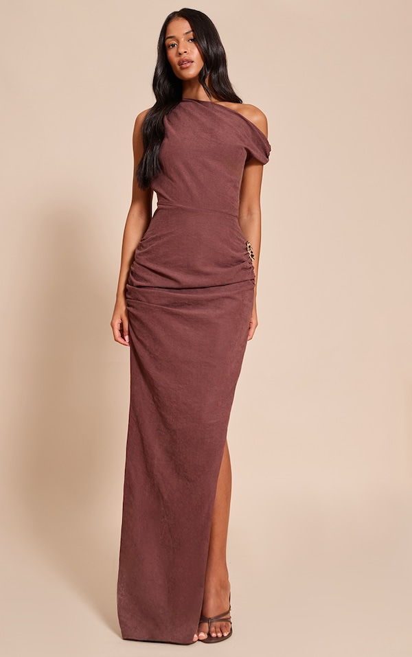 Tall Chocolate Textured Asymmetric Bodycon Maxi Dress
