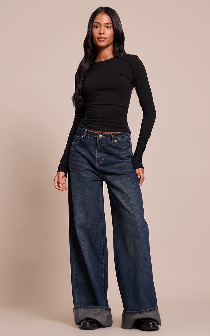 Tall Black Crew Neck Cotton Long Sleeve Top image 3