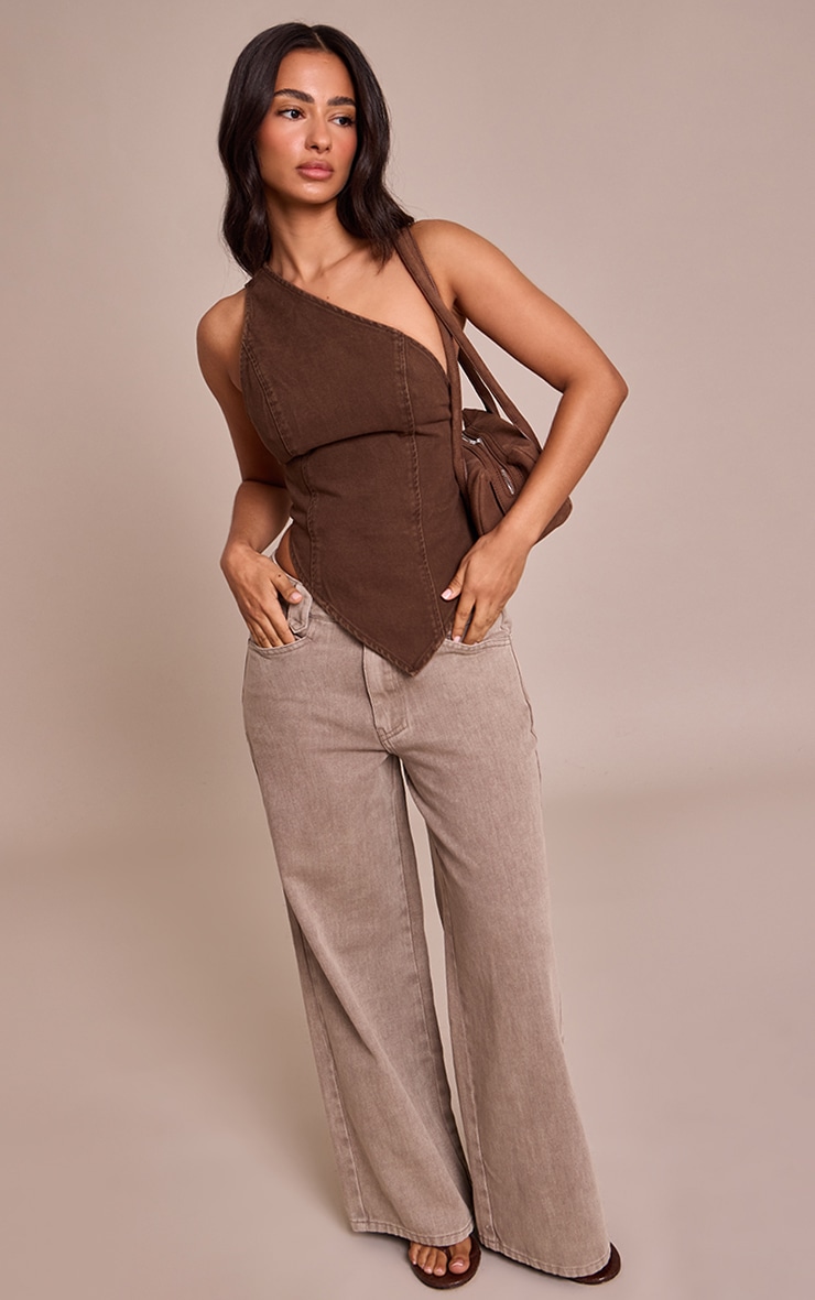 Petite Mushroom Tinted Wide Leg Jeans