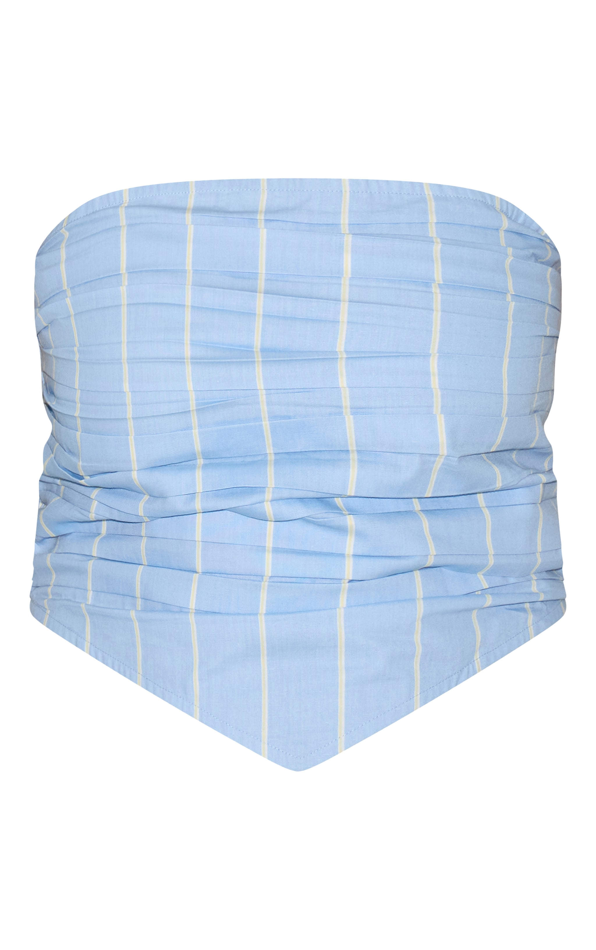 Plus Blue Cotton Poplin Bandeau Ruched Front Top image 5