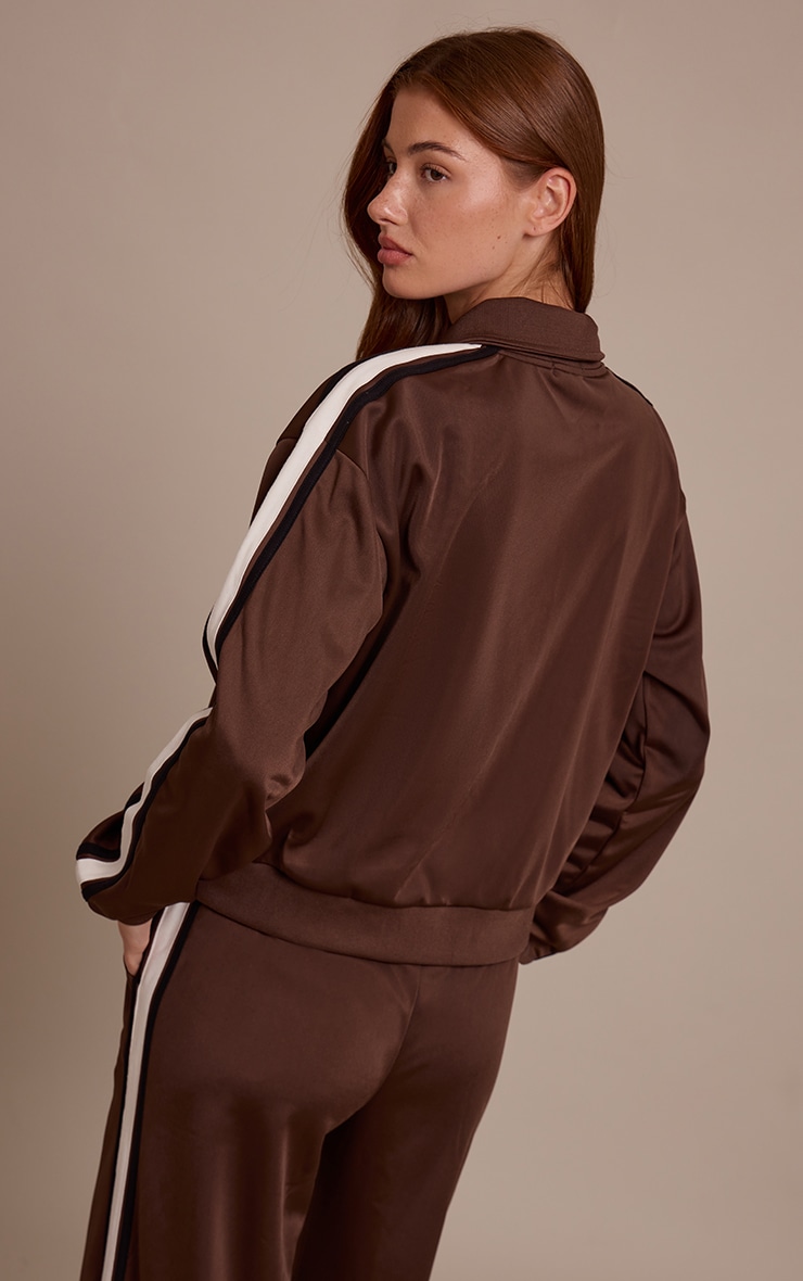 Espresso Contrast Side Stripe Zip Up Jacket image 2
