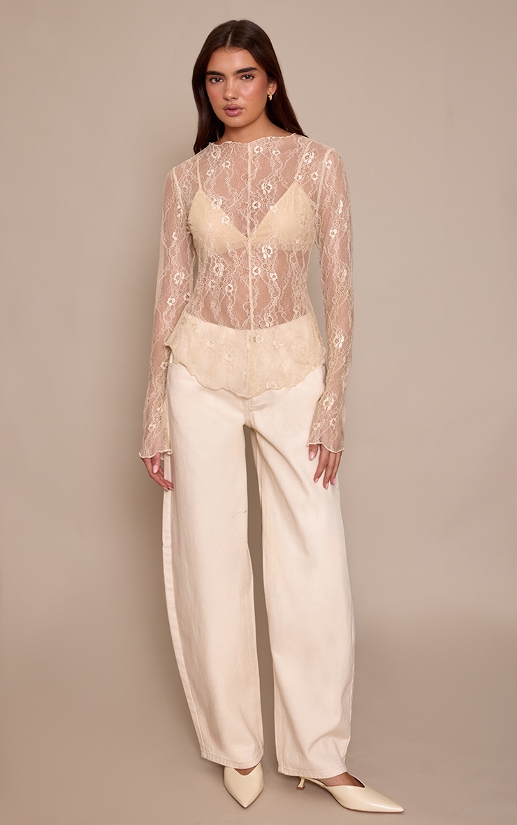 Cream Long Sleeve Delicate Lace Top image 3