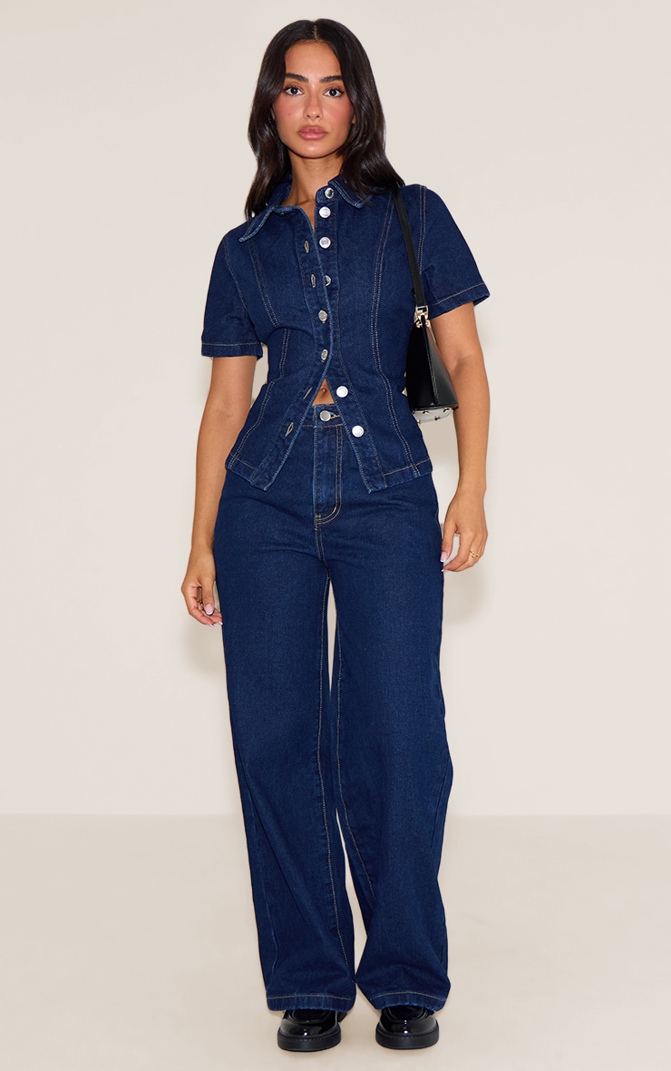 Petite Jean droit bleu indigo délavé à taille mi-haute image 1