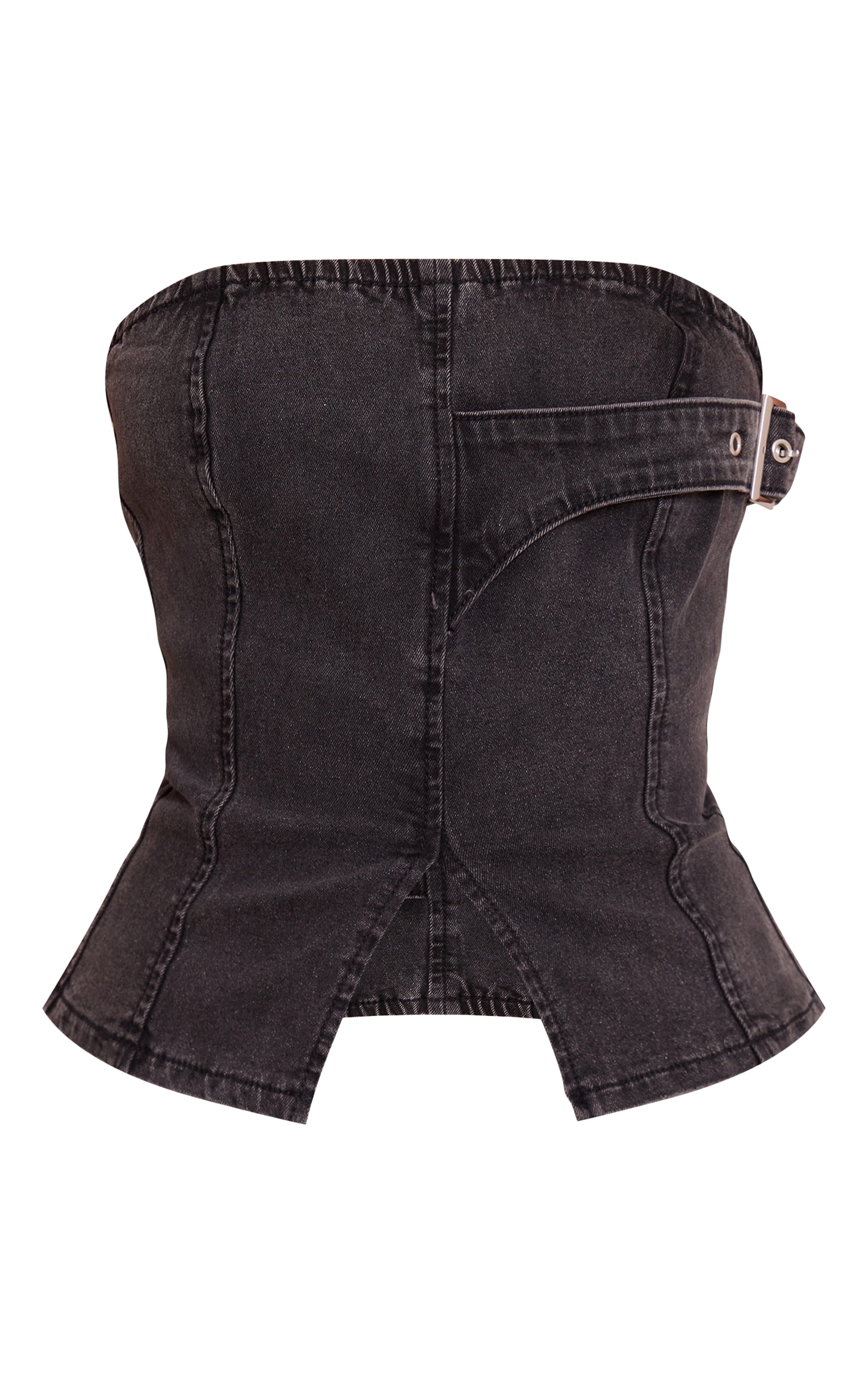 Petite Washed Black Denim Longline Bandeau Corset image 5