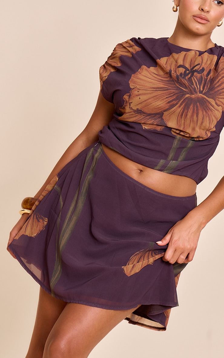 Plus Chocolate Chiffon High Waisted A-line Mini Skirt image 2