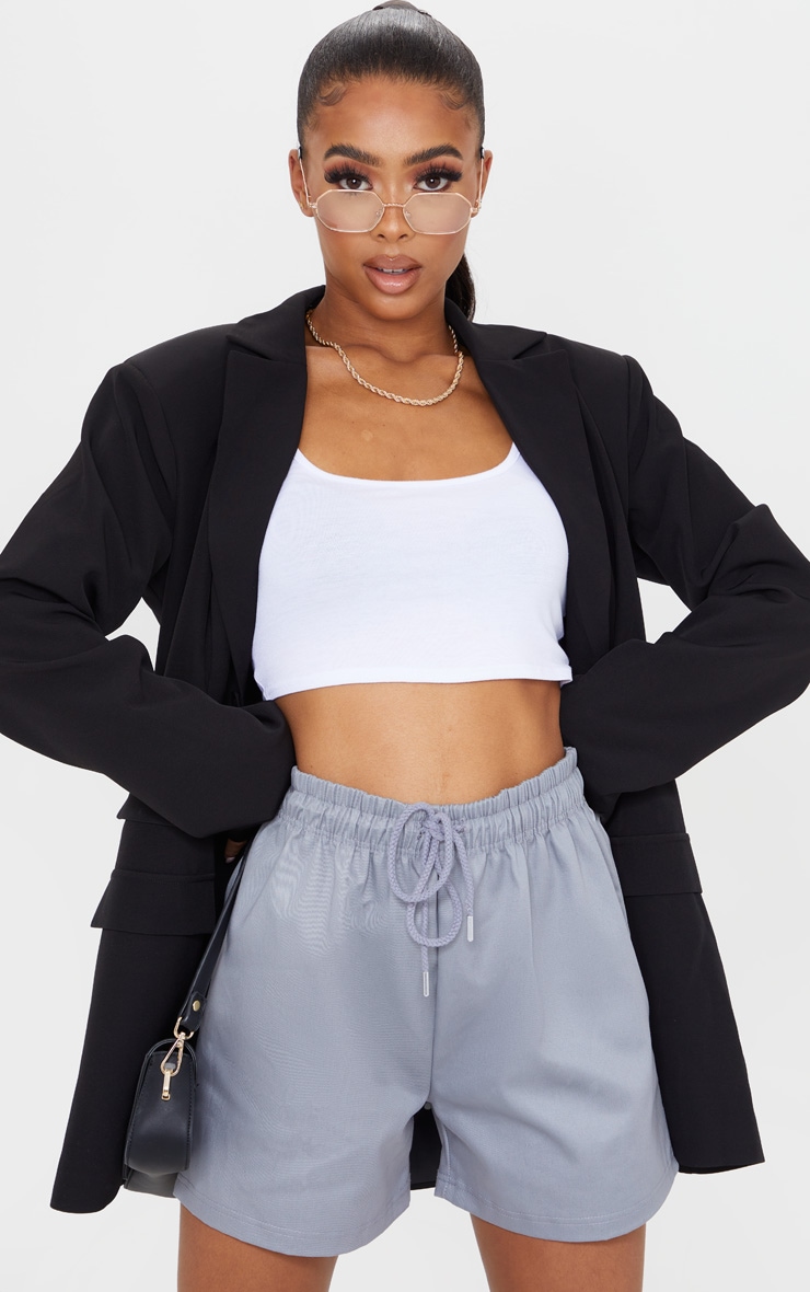 Grey Twill Drawstring Waist Shorts