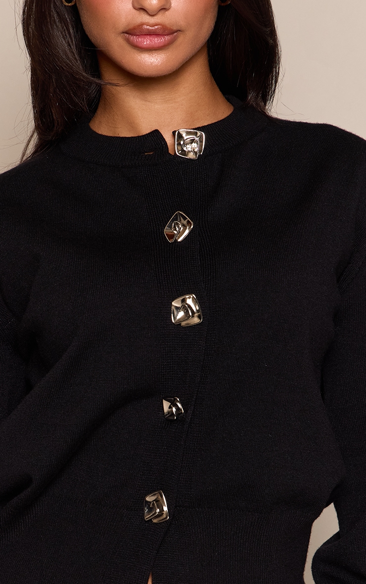 Petite Black Button Trim Detail Knitted Cardigan image 4