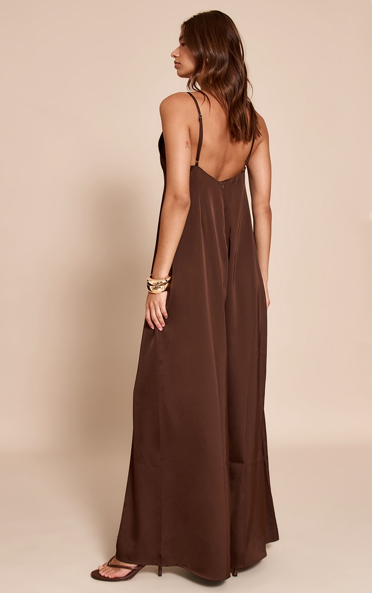 Chocolate Satin V Neck Wide Leg Jumpsuit image 2