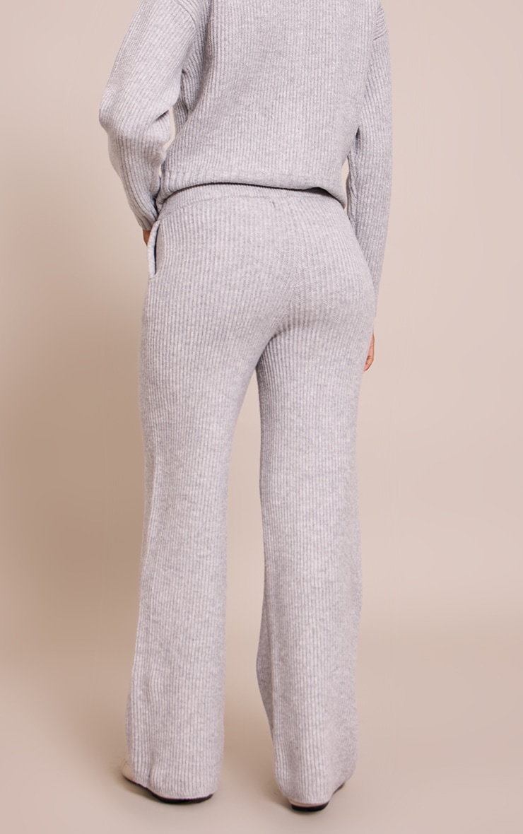 Soft Grey Brushed Rib Knit Draw string Pant image 3
