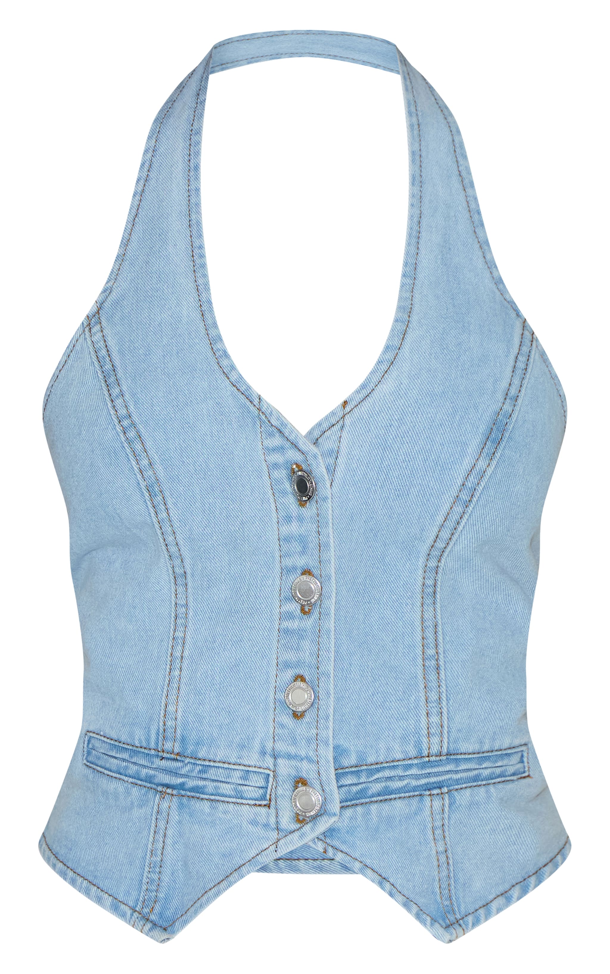 Light Blue Halterneck Denim Vest image 5