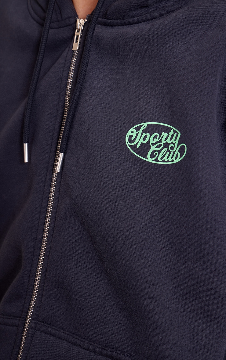 Hoodie oversize en coton polaire bleu marine imprimé "Sports Club" à zip image 4