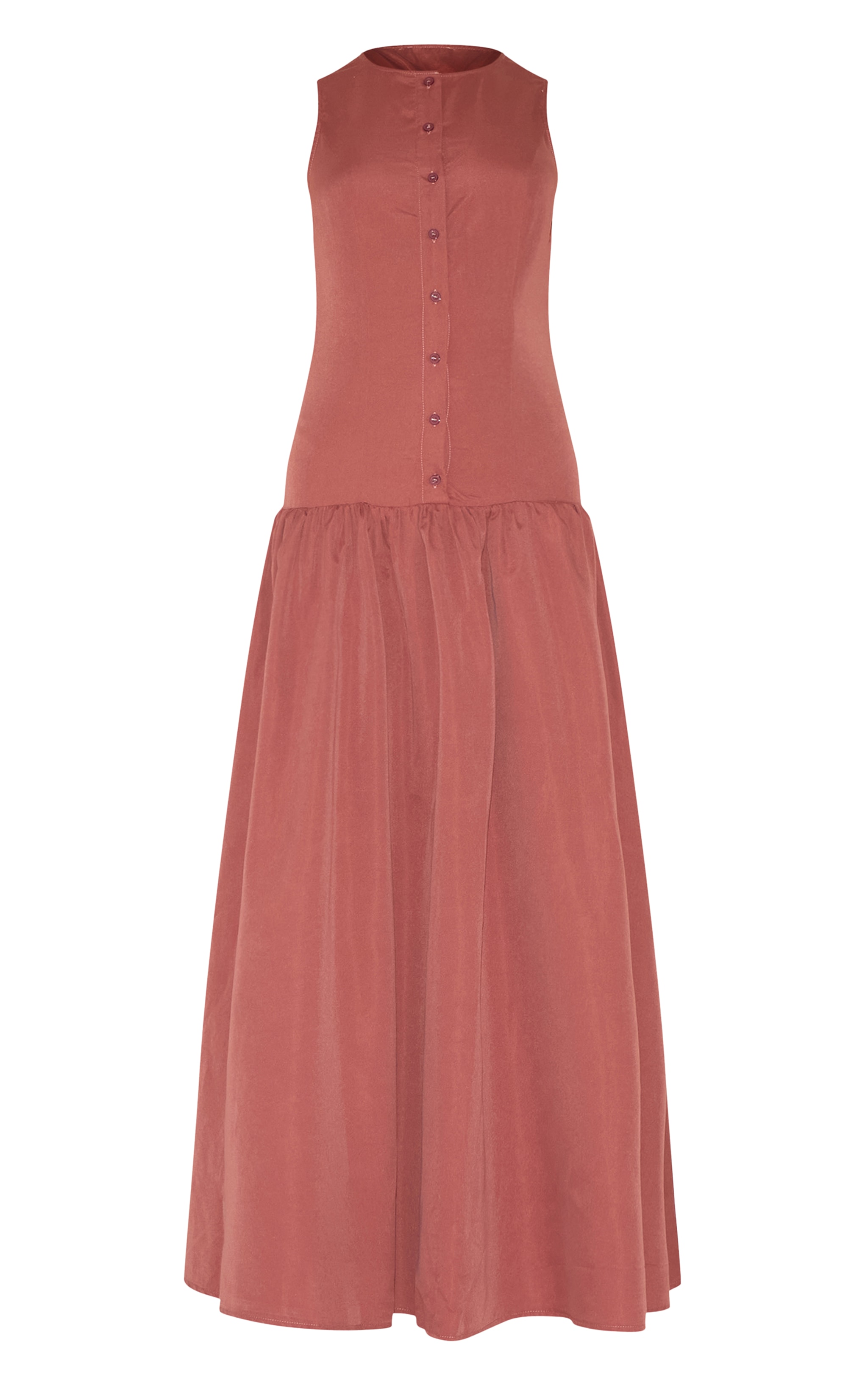 Rust Button Down Drop Waist Maxi Dress image 5