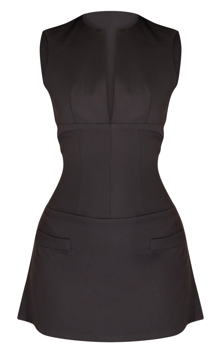 Petite Black Tailored Fitted Mini Dress image 5