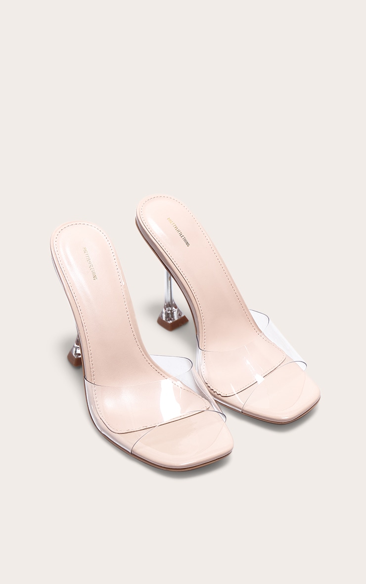 Nude Clear Heel Mule Sandals image 2